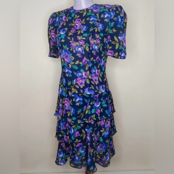 Leslie Fay Vintage Floral Ruffle Midi Dress Size Small - Picture 1 of 11